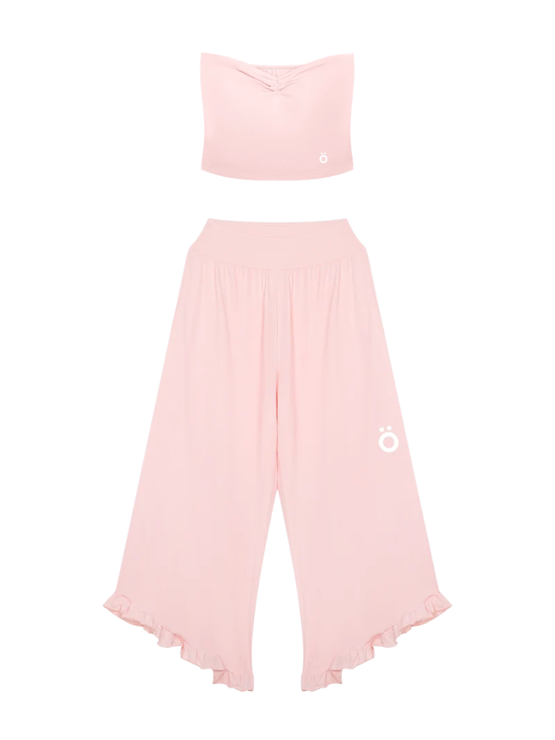 Rufina + Aurora Ruched Tube Top and Wide Leg Pants Yoga Matching Set