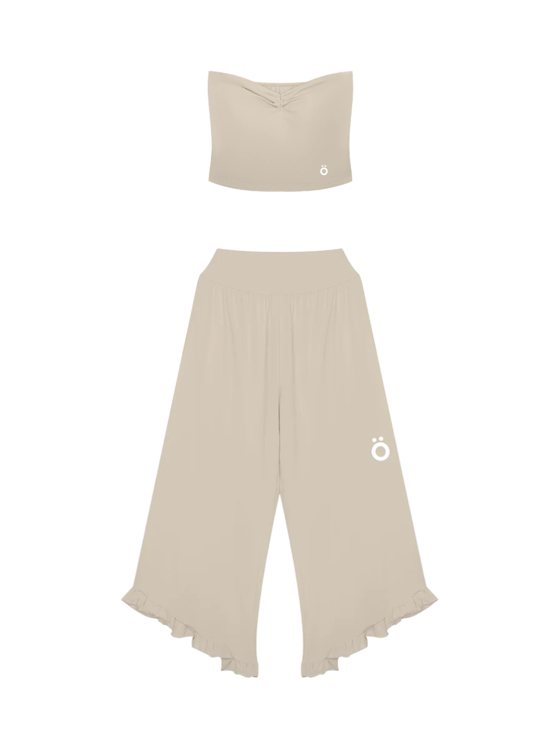 Rufina + Aurora Ruched Tube Top and Wide Leg Pants Yoga Matching Set