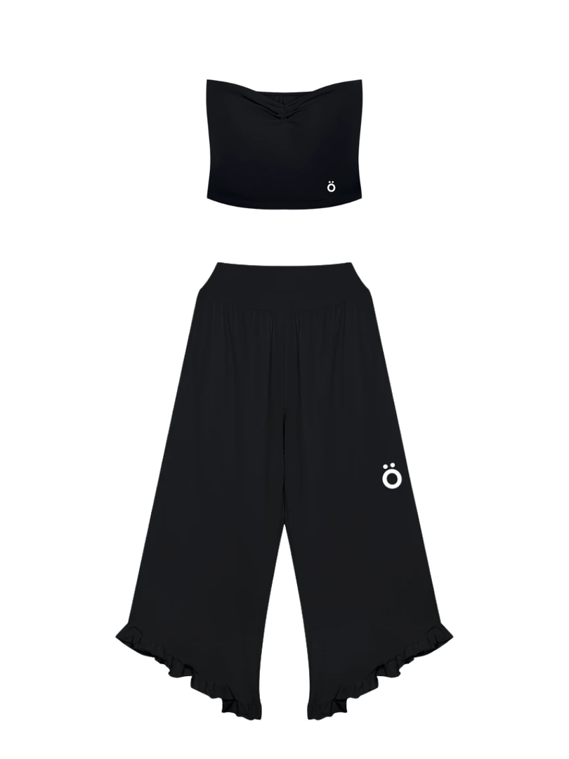 Rufina + Aurora Ruched Tube Top and Wide Leg Pants Yoga Matching Set