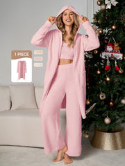 Long Sleeve Pocket Belted Hood Solid Sweater | Wedding Guest Dress