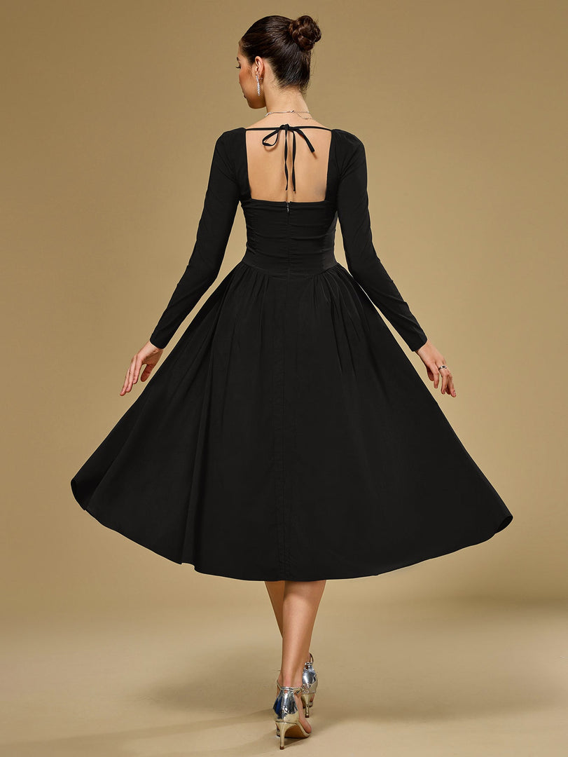 Long Sleeve Tie Back A-Line Dress | Prom Dress
