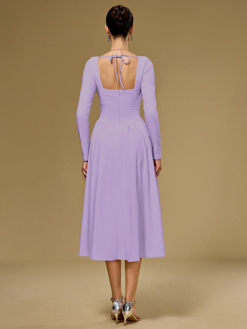 Long Sleeve Tie Back A-Line Dress | Prom Dress