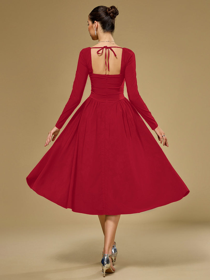 Long Sleeve Tie Back A-Line Dress | Prom Dress