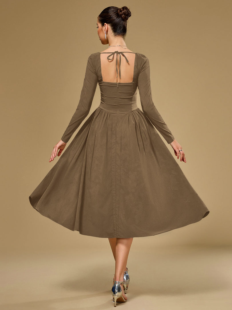 Long Sleeve Tie Back A-Line Dress | Prom Dress