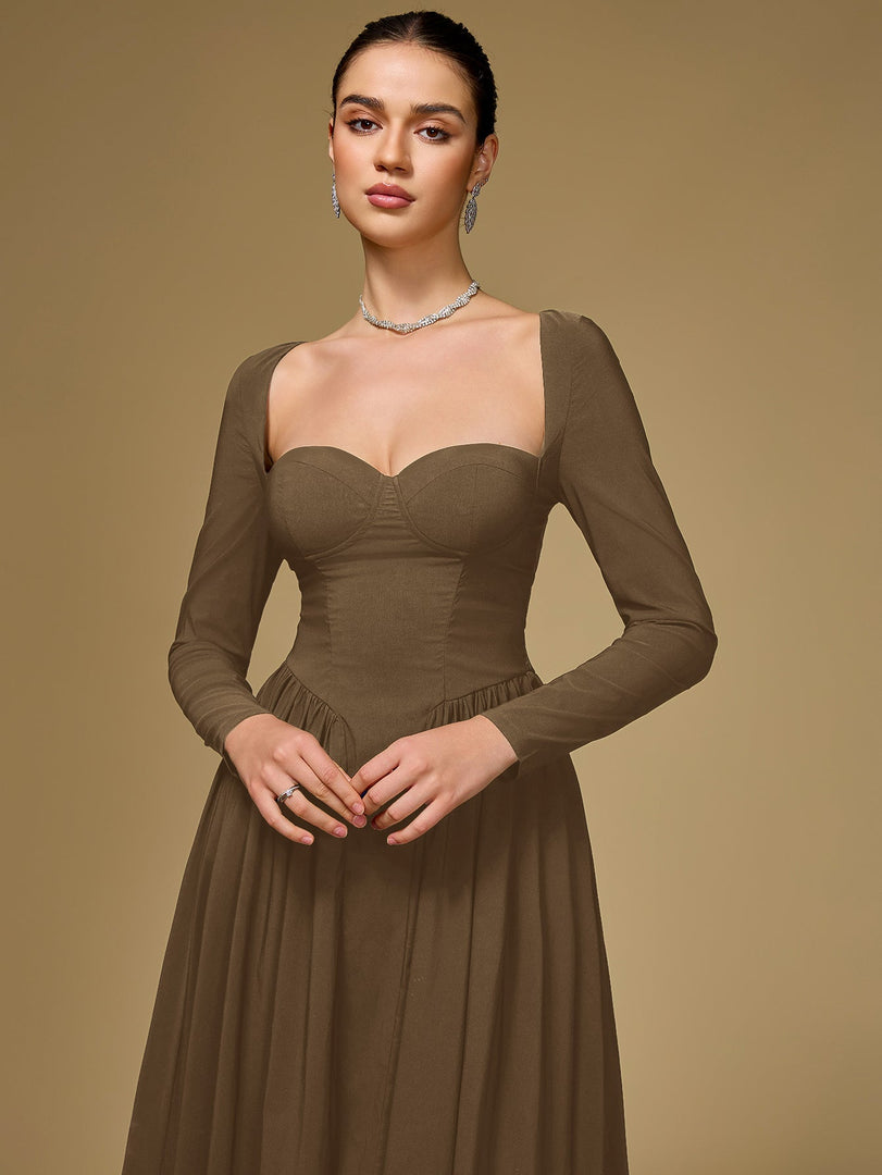 Long Sleeve Tie Back A-Line Dress | Prom Dress