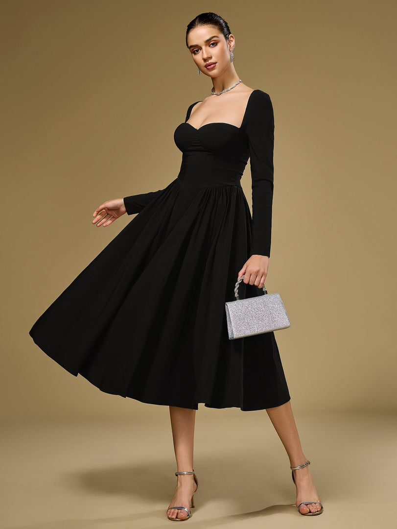 Long Sleeve Tie Back A-Line Dress | Prom Dress