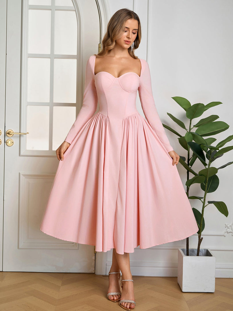 Long Sleeve Tie Back A-Line Dress | Prom Dress