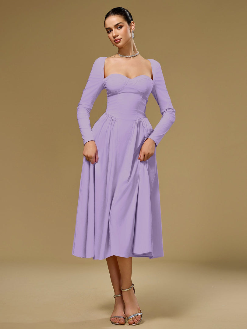Long Sleeve Tie Back A-Line Dress | Prom Dress