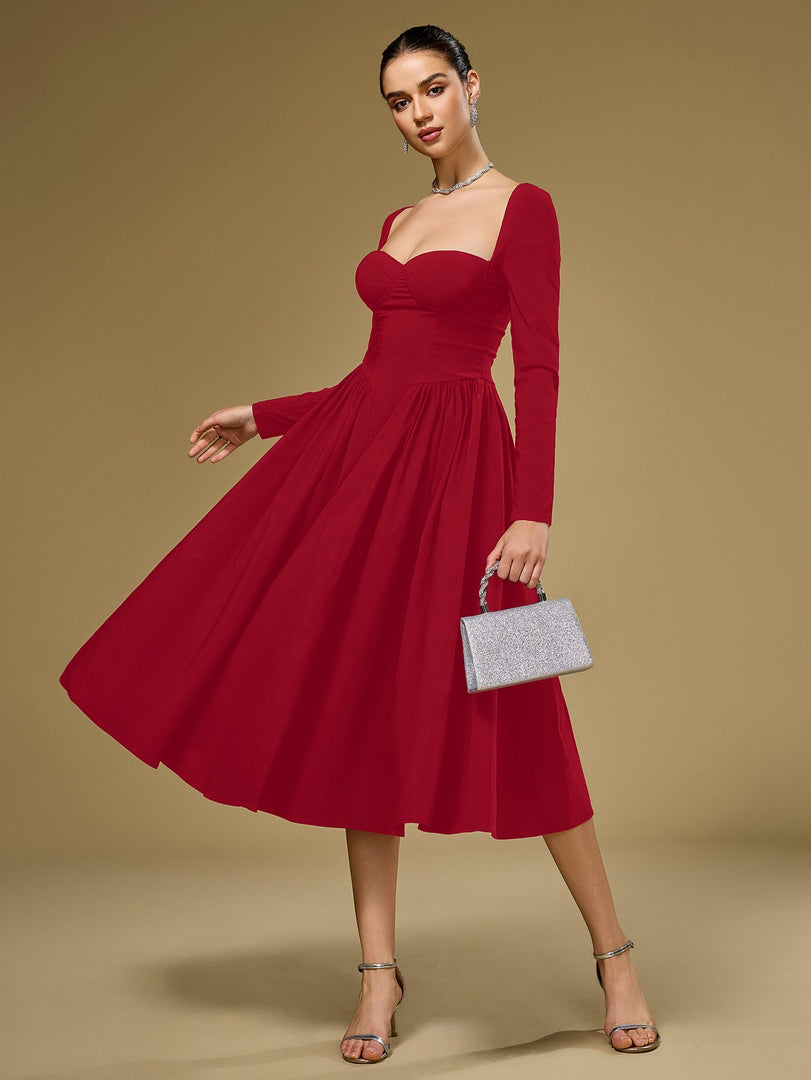 Long Sleeve Tie Back A-Line Dress | Prom Dress