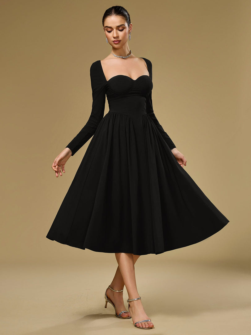 Long Sleeve Tie Back A-Line Dress | Prom Dress