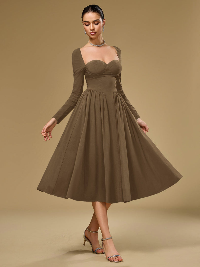Long Sleeve Tie Back A-Line Dress | Prom Dress