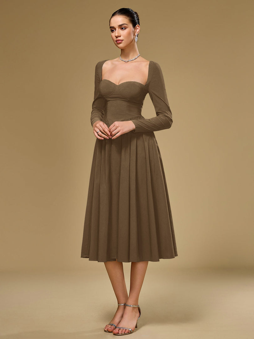 Long Sleeve Tie Back A-Line Dress | Prom Dress