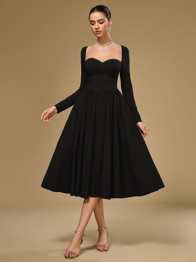 Long Sleeve Tie Back A-Line Dress | Prom Dress
