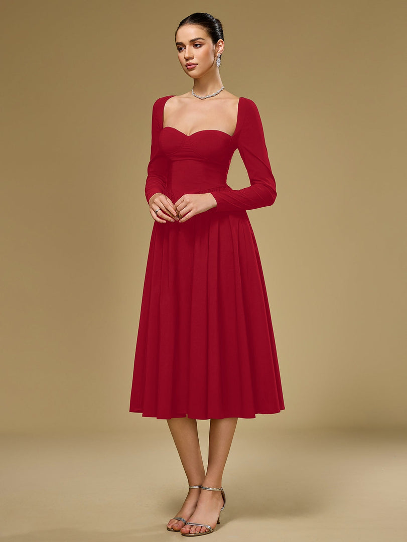 Long Sleeve Tie Back A-Line Dress | Prom Dress