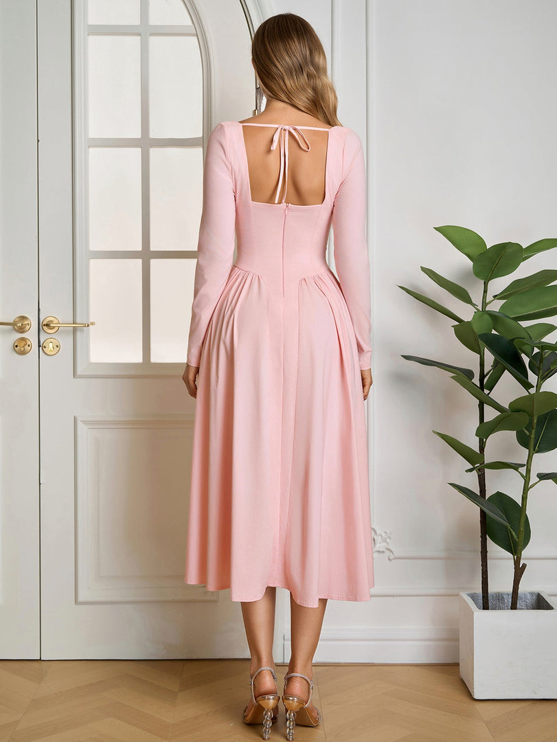 Long Sleeve Tie Back A-Line Dress | Prom Dress