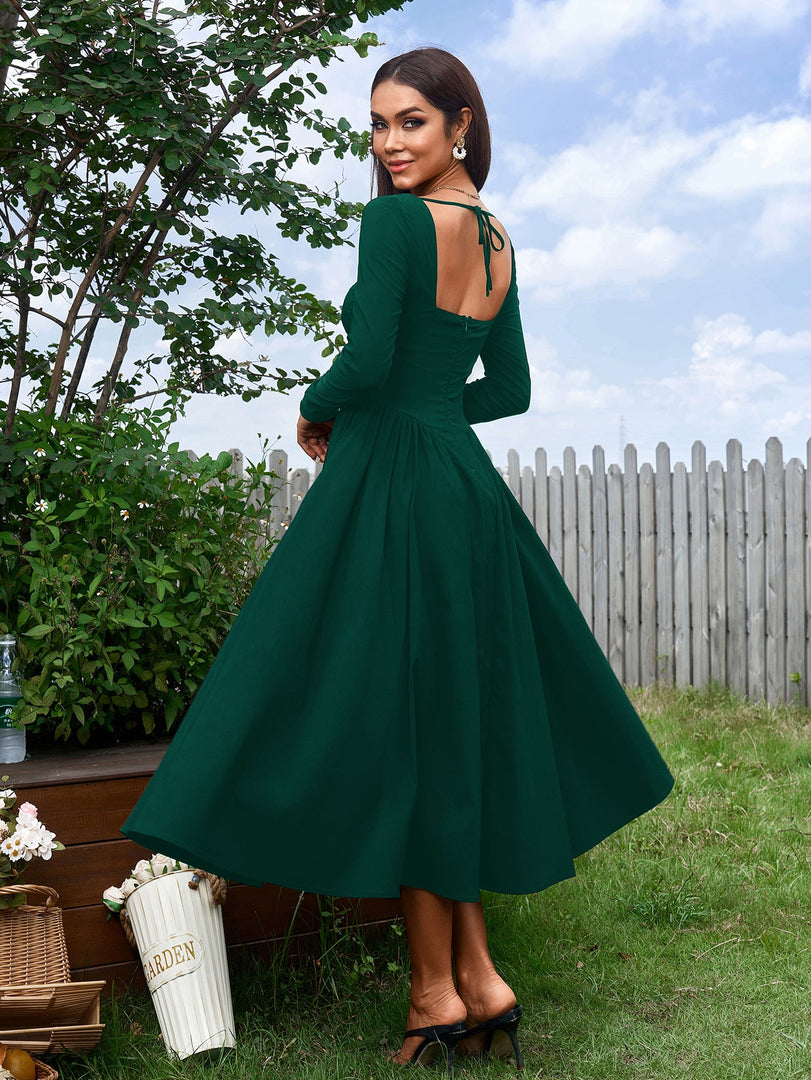 Long Sleeve Tie Back A-Line Dress | Prom Dress