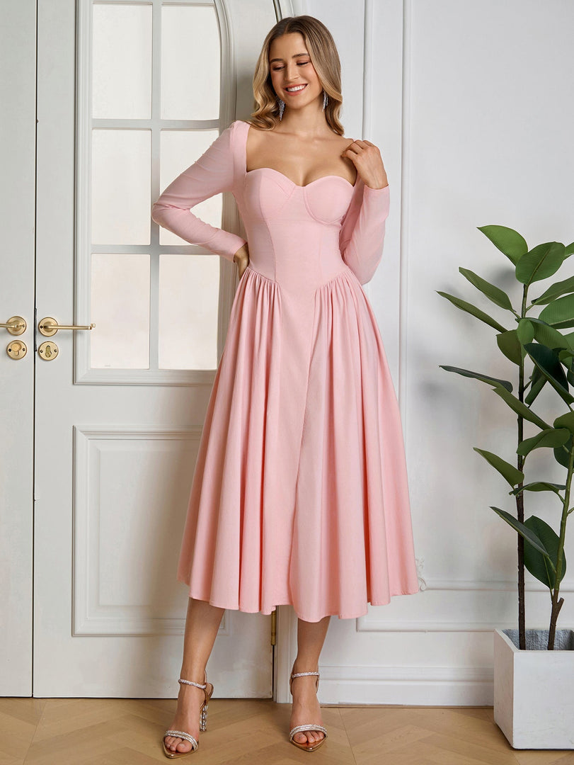 Long Sleeve Tie Back A-Line Dress | Prom Dress