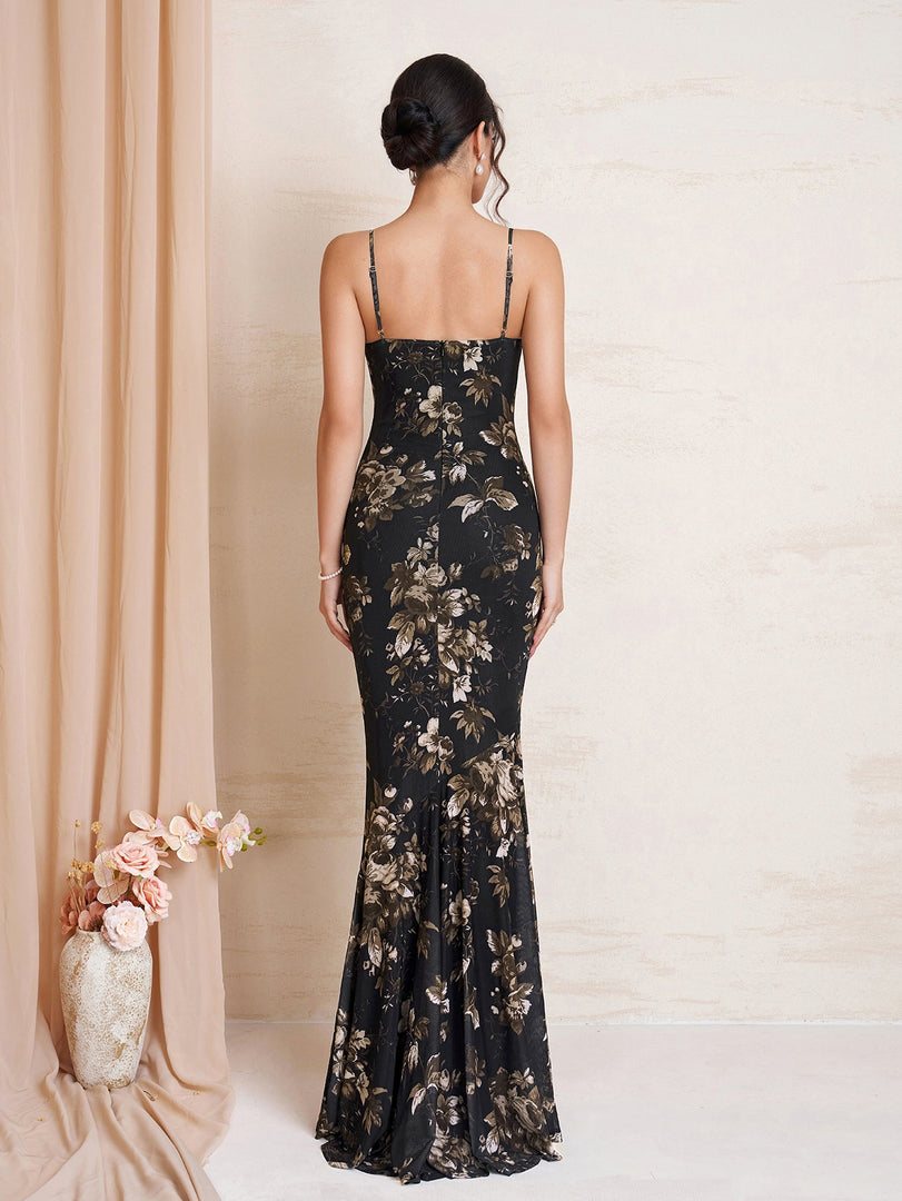 Mermaid Hem Bodycon Floral Print Mesh Dress | Vacation Dress