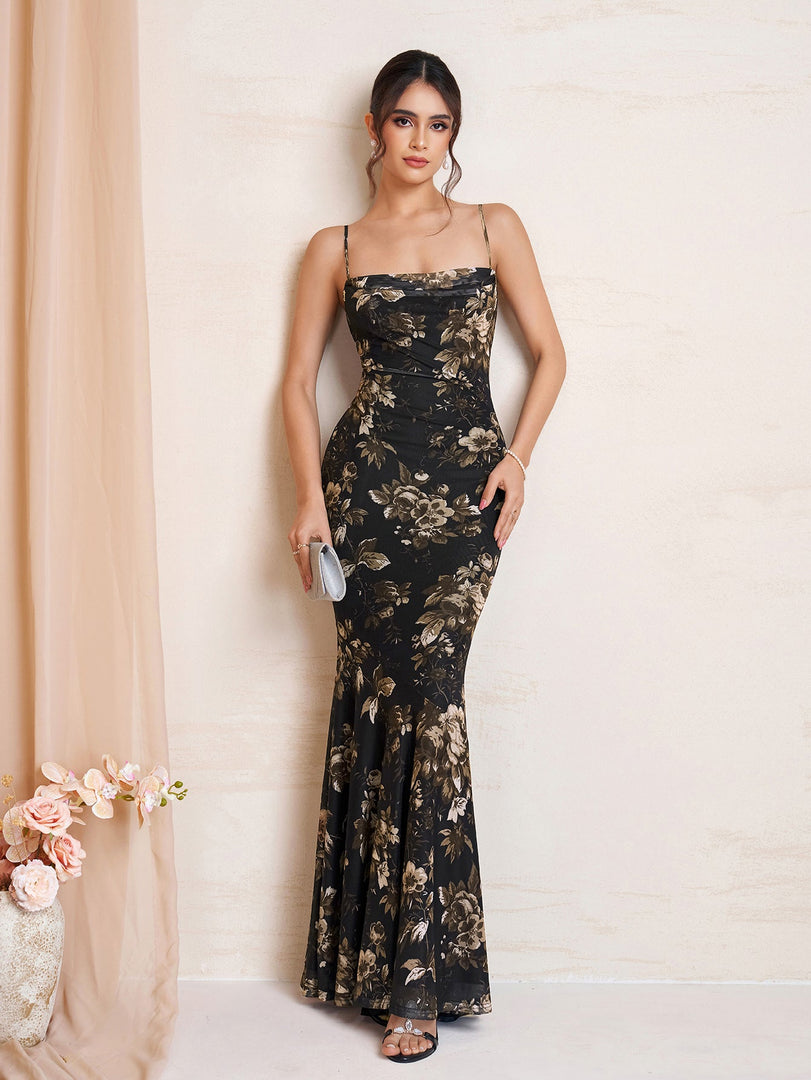 Mermaid Hem Bodycon Floral Print Mesh Dress | Vacation Dress