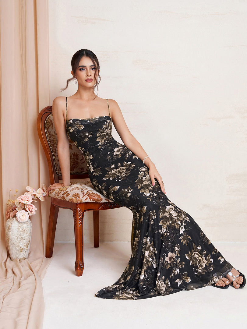 Mermaid Hem Bodycon Floral Print Mesh Dress | Vacation Dress