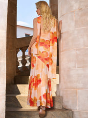 Mesh Floral Print Asymmetrical Hem Ribbon Decoration Tube Dress | Vacation Dress, Wedding Guest Dress
