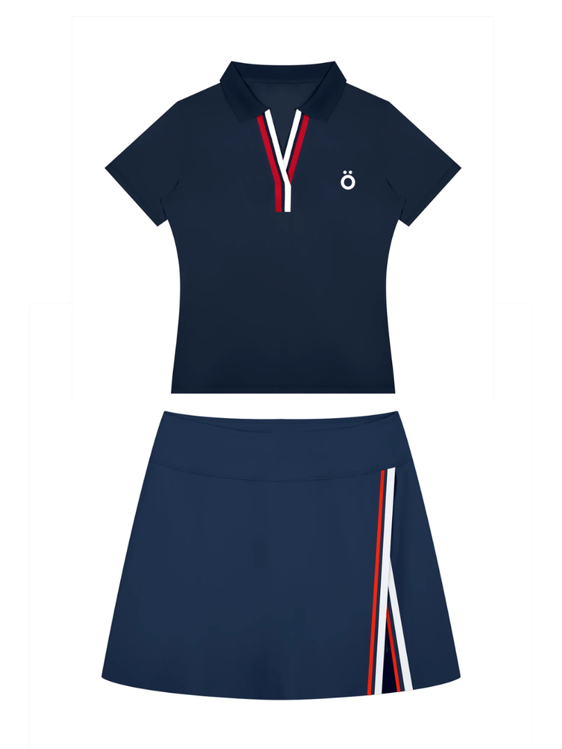 Vespera + Viola Block Polo & Contrast Panel Skirt Matching Set