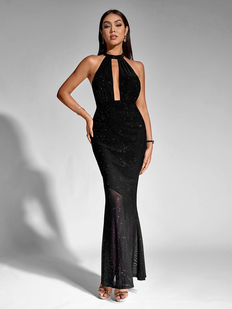 O-Neck Cut Out Mesh Sequin Mermaid Dress | Homecoming Dress