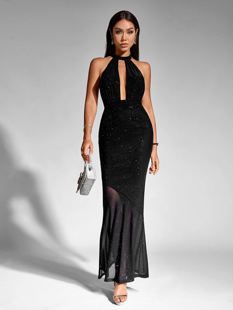 O-Neck Cut Out Mesh Sequin Mermaid Dress | Homecoming Dress