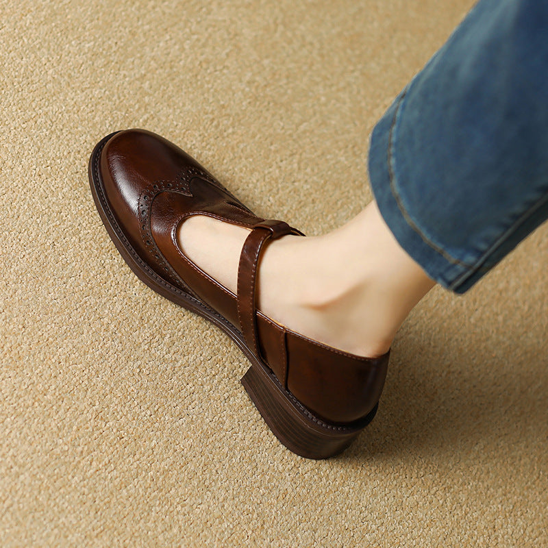 Women's Mary Jane Shoes Buckle Strap Block Heel Round Toe Style
