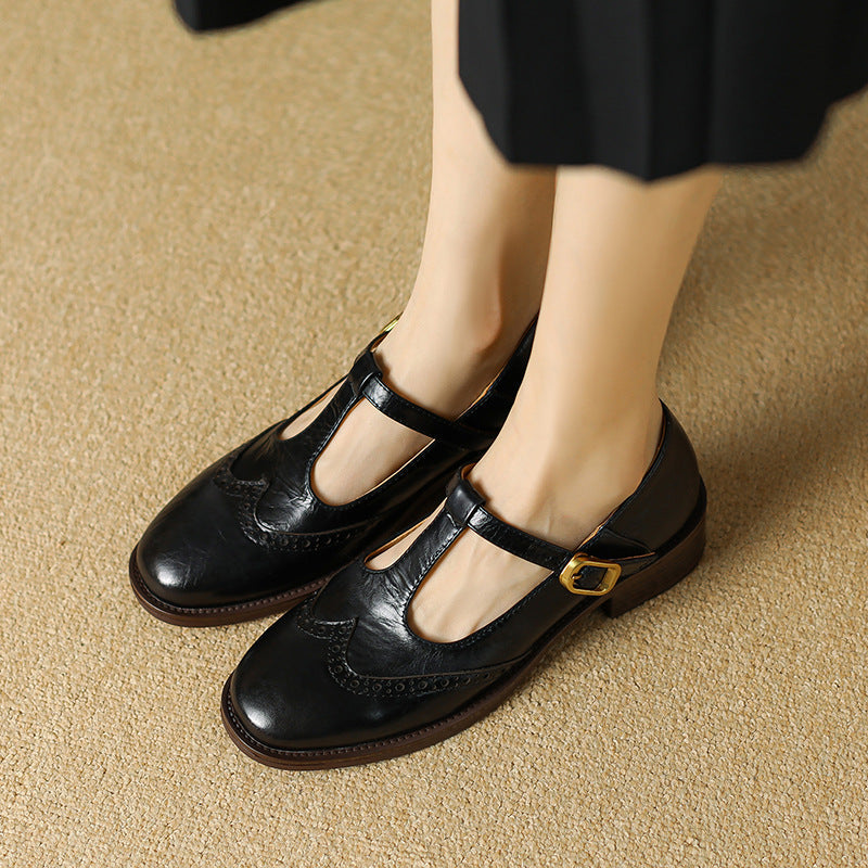 Women's Mary Jane Shoes Buckle Strap Block Heel Round Toe Style
