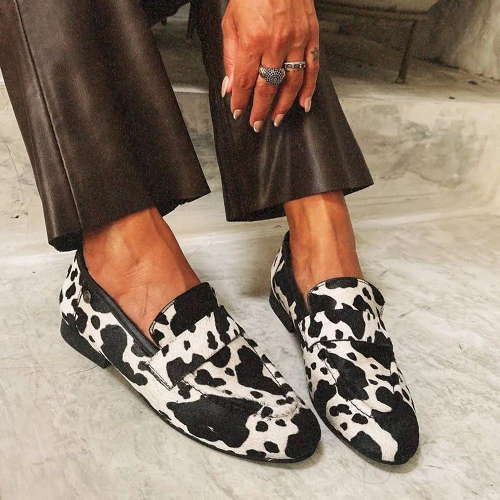 Women's Black and White Loafers Slip On Penny Toe Comfortable Casual Style