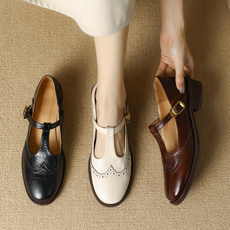 Women's Mary Jane Shoes Buckle Strap Block Heel Round Toe Style