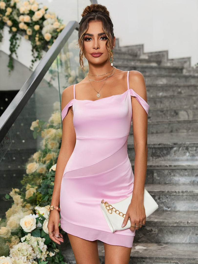Off Shoulder Backless Satin Mini Dress | Bridesmaid Dress