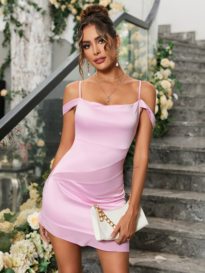 Off Shoulder Backless Satin Mini Dress | Bridesmaid Dress