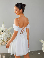 Off Shoulder Crisscross Tie Back Mini Dress | Homecoming Dress