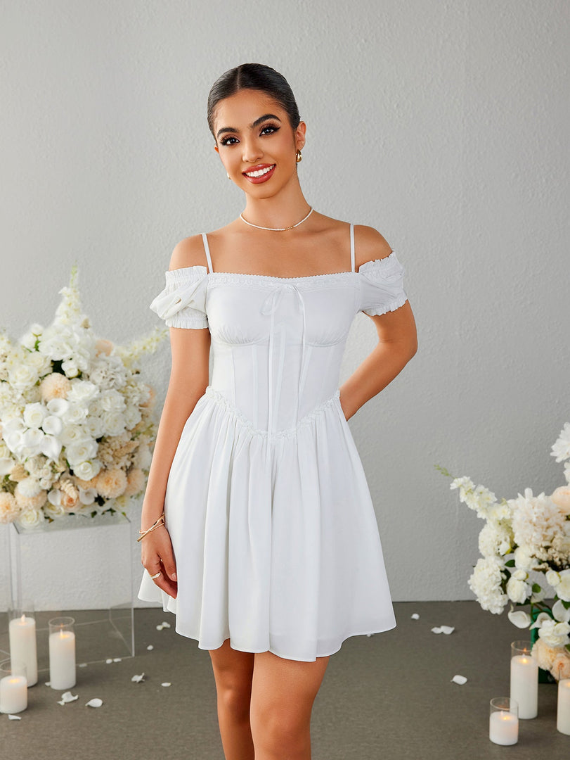 Off Shoulder Crisscross Tie Back Mini Dress | Homecoming Dress