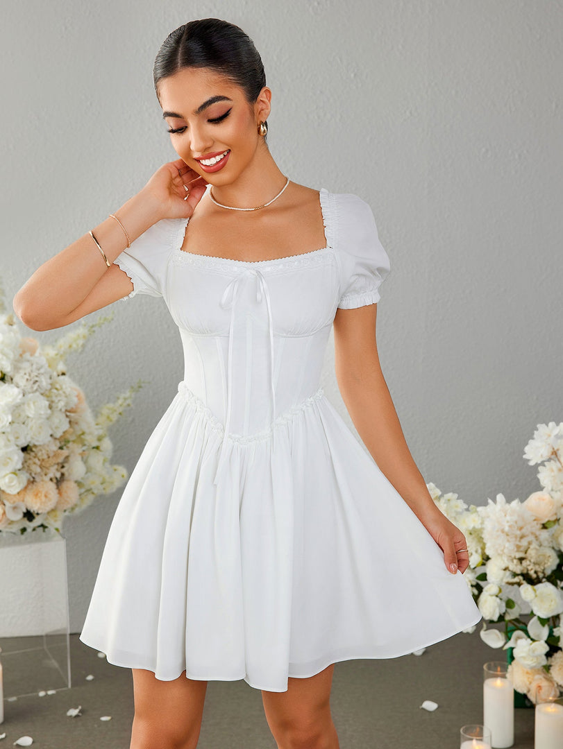 Off Shoulder Crisscross Tie Back Mini Dress | Homecoming Dress