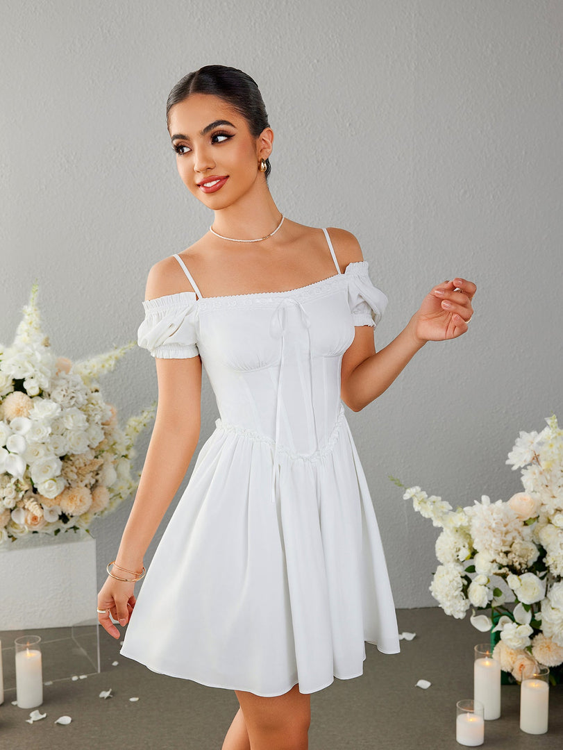 Off Shoulder Crisscross Tie Back Mini Dress | Homecoming Dress