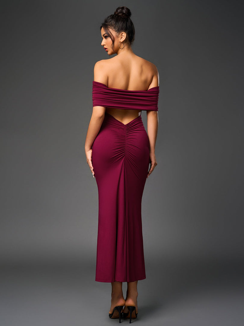 Off Shoulder Cut Out Back Ruched Bodycon Dress | Homecoming Dress, Cocktail Dress