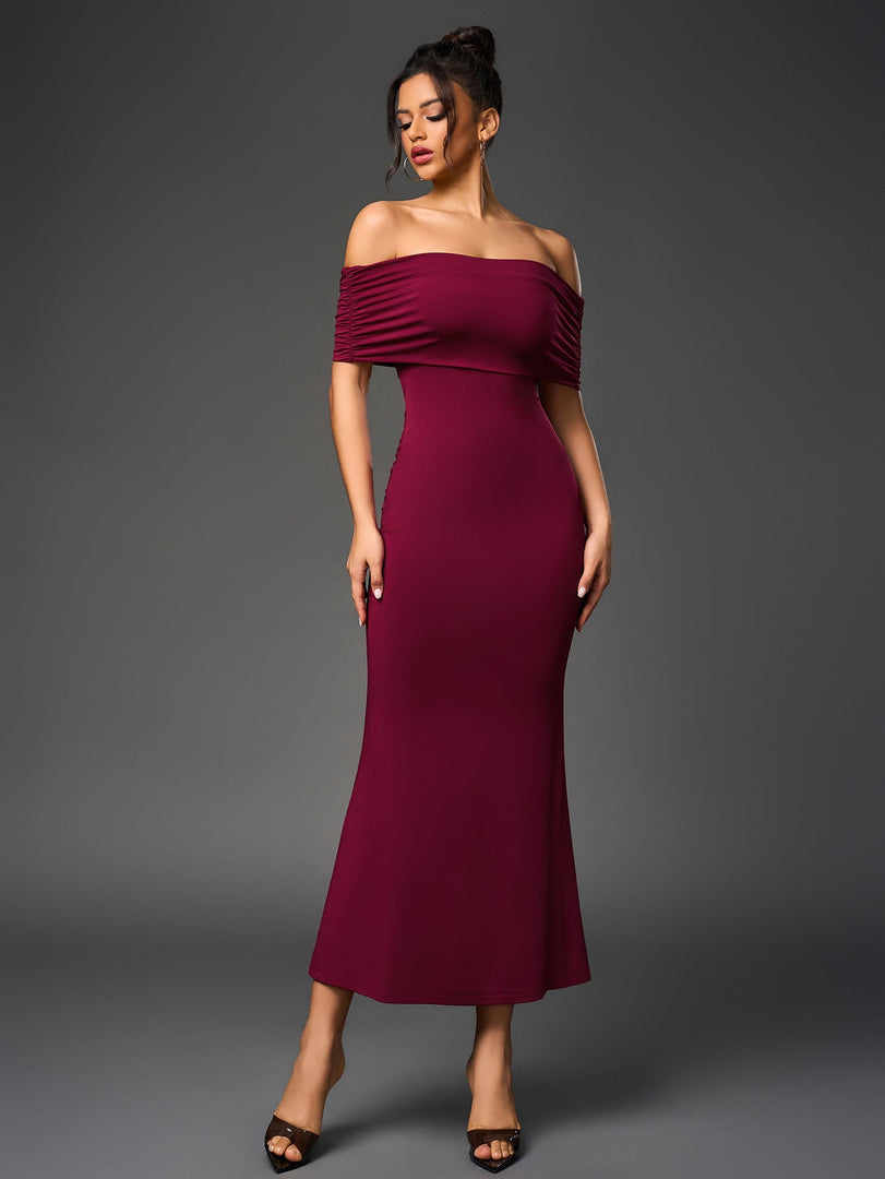 Off Shoulder Cut Out Back Ruched Bodycon Dress | Homecoming Dress, Cocktail Dress