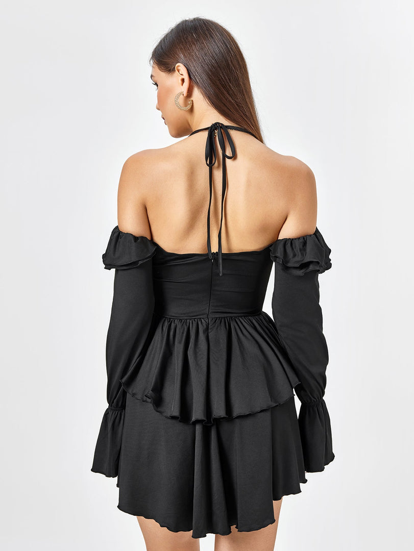 Off Shoulder Halter Ruffle Tiered Dress | Wedding Guest Dress, Vacation Dress