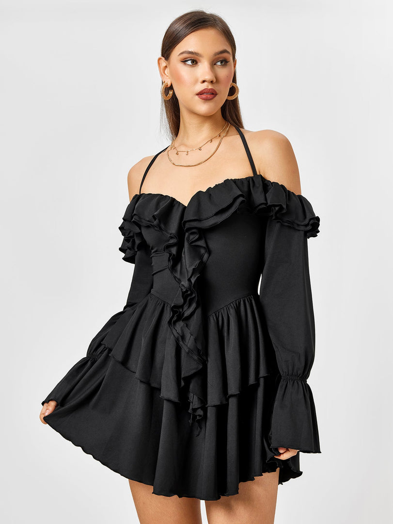 Off Shoulder Halter Ruffle Tiered Dress | Wedding Guest Dress, Vacation Dress