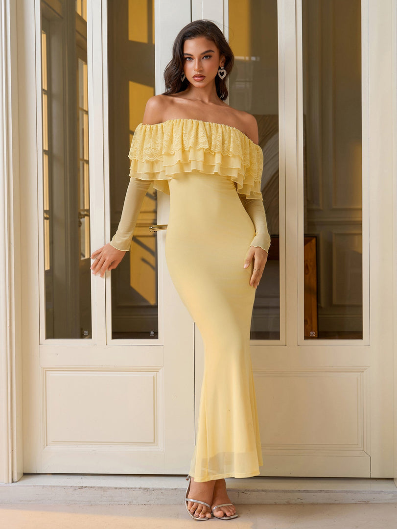 Off Shoulder Long Sleeve Bodycon Mesh Dress | Cocktail Dress