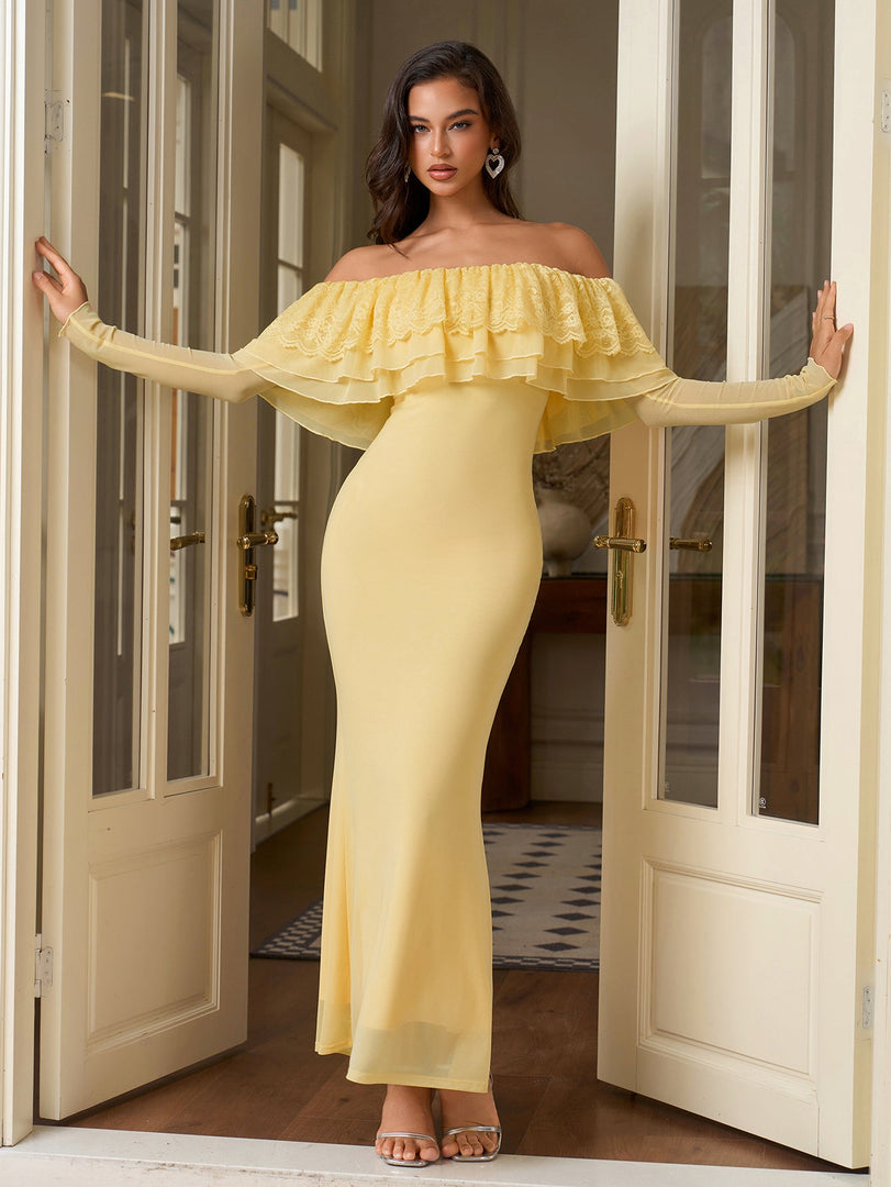 Off Shoulder Long Sleeve Bodycon Mesh Dress | Cocktail Dress
