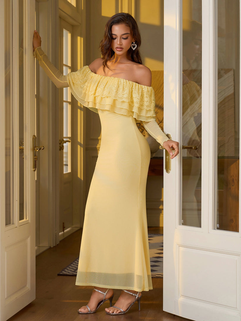 Off Shoulder Long Sleeve Bodycon Mesh Dress | Cocktail Dress
