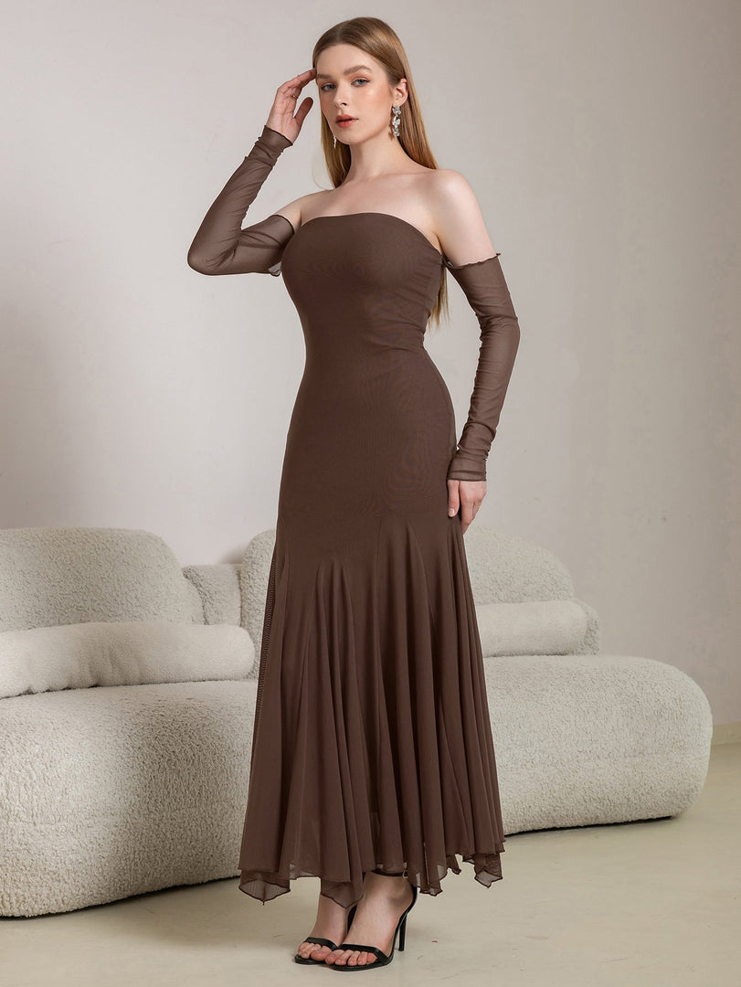 Off Shoulder Pleated Hem Mesh Bodycon Dress | Cocktail Dress, Homecoming Dress