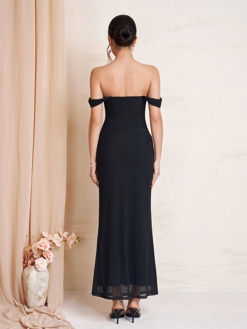 Off Shoulder Ruched Bodycon Mesh Dress | Cocktail Dress, Homecoming Dress