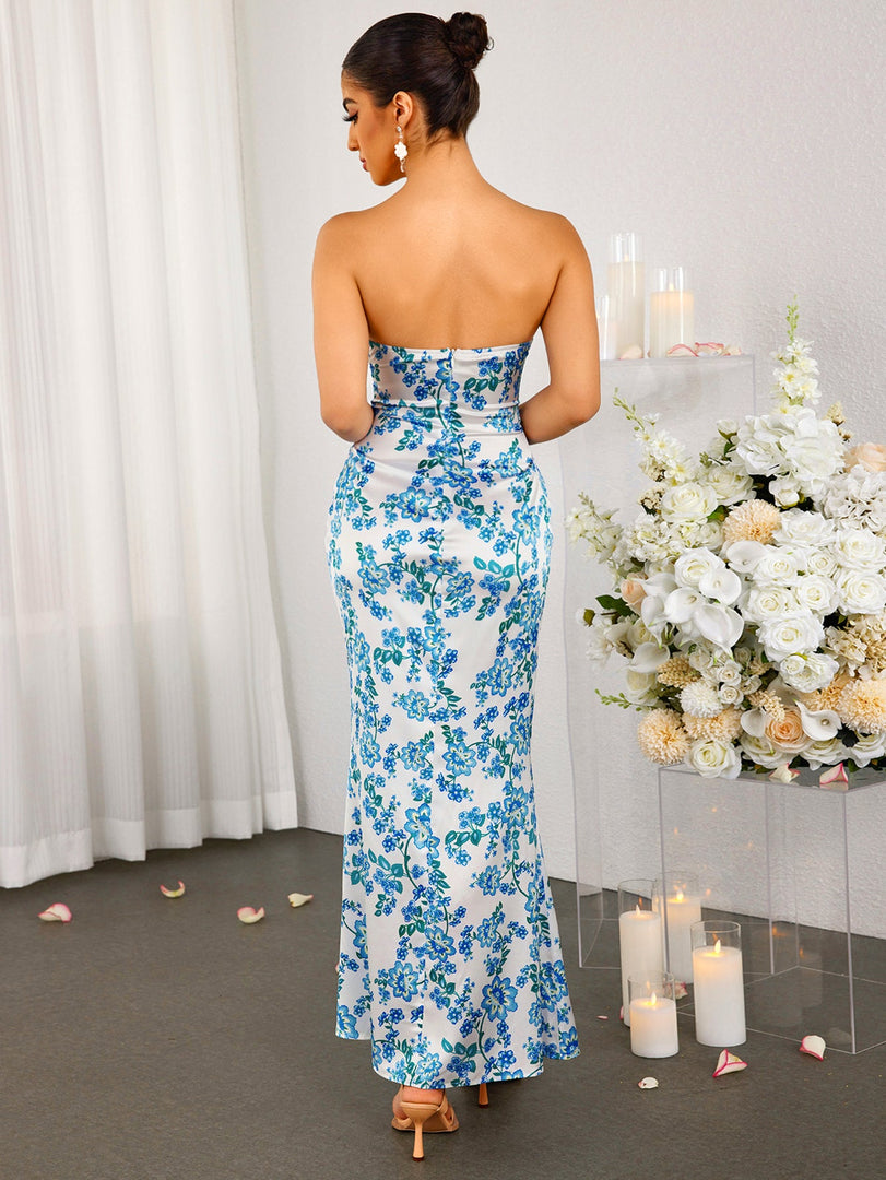 Off Shoulder Ruched Bust Floral Tube Dress | Wedding Guest Dress, Vacation Dress
