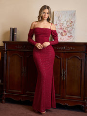 Off Shoulder Ruched Bust Mesh Sequin Mermaid Dress | Homecoming Dress