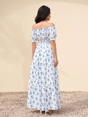 Off Shoulder Ruched Pocket Floral Print Maxi Dress | Wedding Guest Dress, Vacation Dress